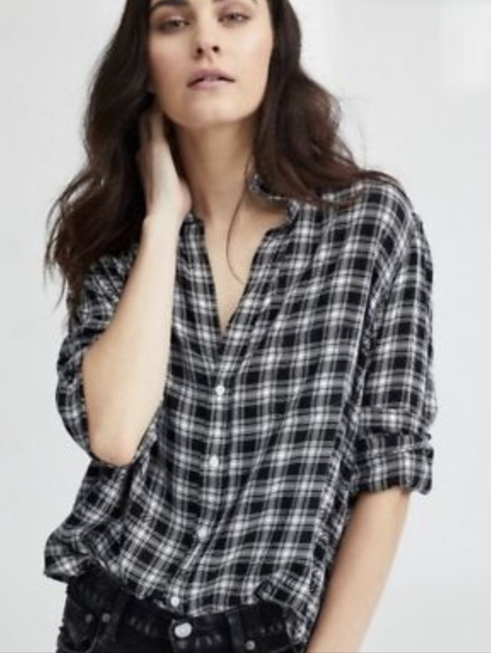 Frank & Eileen Women's Navy Plaid Button-Front Shirt Relaxed Fit Size S